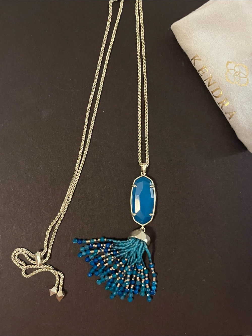 Kendra Scott Teal Blue Faceted Stone Tassel Necklace - Picture 2 of 3